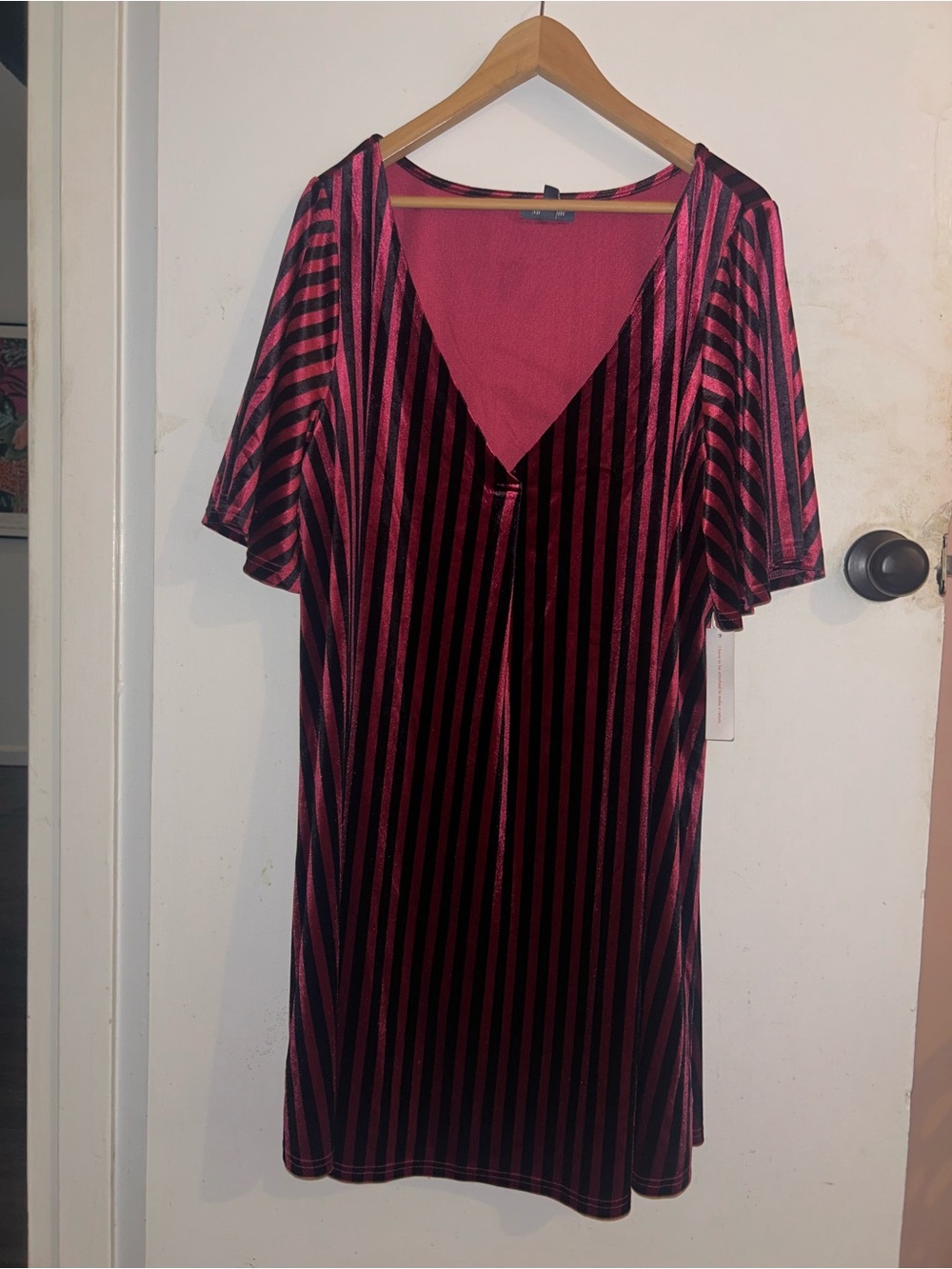 Modcloth Pink and Black Striped V-Neck Nightdress